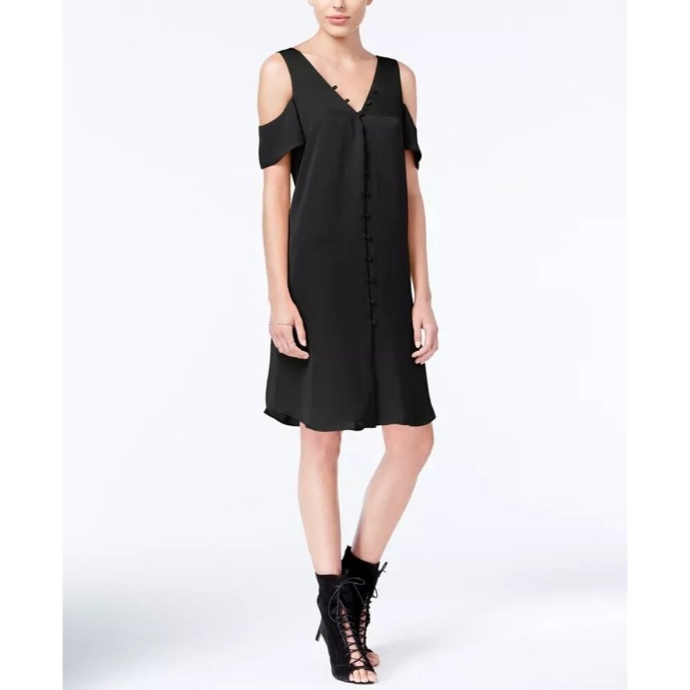 Rachel Rachel Roy Size S/M Black Double V Swing Dress Cold Shoulder Mini 6945